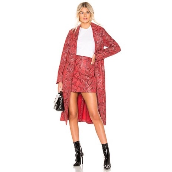 L’Academie The Serpent Leather Trench Coat in Red & Black...